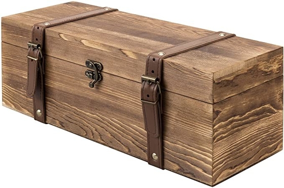 Hölzernes einzelnes Flaschen-Geschenk-hölzerner Wein-Kasten Weinlese-Browns mit Kunstleder-Bügeln