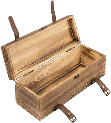 Hölzernes einzelnes Flaschen-Geschenk-hölzerner Wein-Kasten Weinlese-Browns mit Kunstleder-Bügeln
