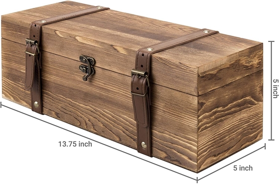 Hölzernes einzelnes Flaschen-Geschenk-hölzerner Wein-Kasten Weinlese-Browns mit Kunstleder-Bügeln