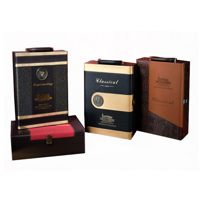 Des freien Raumes schwarze Goldflaschen-Wein-Flaschen-Geschenkbox der Leder-Sublimations-2 mit Zusätzen