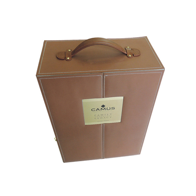 Luxuspappwein-Verpackenkasten mit Griff-ledernem Wein-Glas-Schaukarton