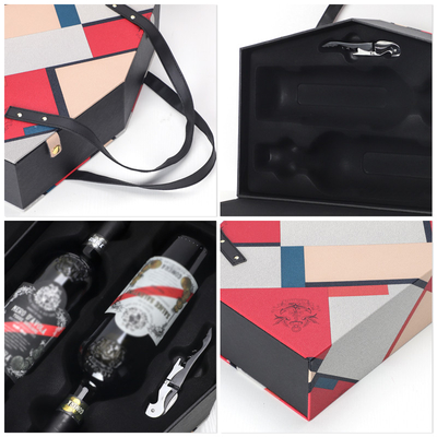 Luxus-lederne steife Rotwein-Flaschen-Geschenkbox PUs fertigte besonders an