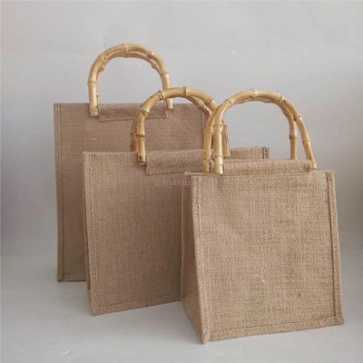 Wiederverwendbarer Einkaufsleinwand-Tote Bag Jute Tote Bag-Bambusgriff