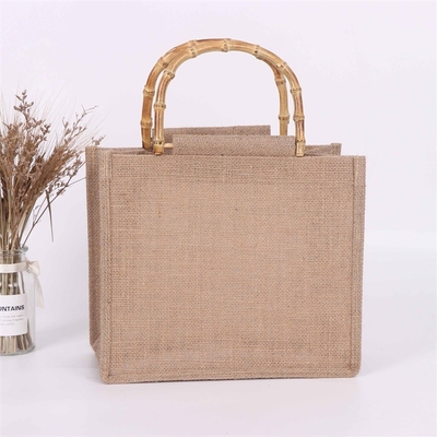 Wiederverwendbarer Einkaufsleinwand-Tote Bag Jute Tote Bag-Bambusgriff