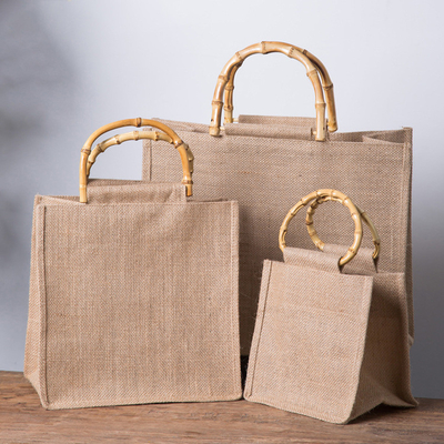 Wiederverwendbarer Einkaufsleinwand-Tote Bag Jute Tote Bag-Bambusgriff