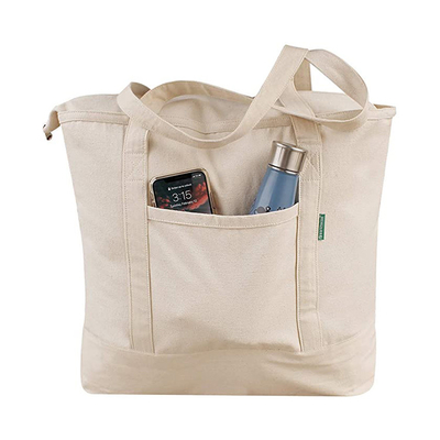Druckreißverschluss-Segeltuch-Tote Bag With Pocket Custom-Logo