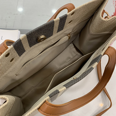 Leerer lederner Griff-kundenspezifisches Leinenbaumwollsegeltuch Tote Bag With Pocket