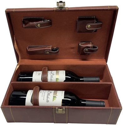 Neues Art-PU-Holz-Korn-tragbares doppeltes Flaschen-Wein-Kasten-Geschäfts-Geschenk