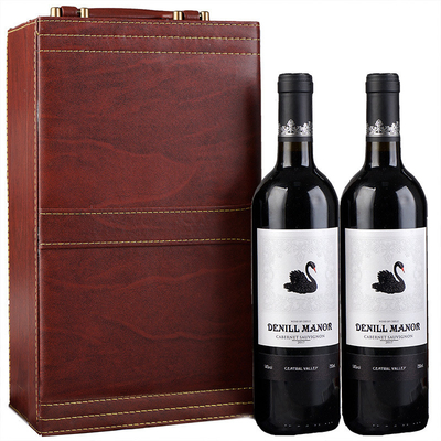 Neues Art-PU-Holz-Korn-tragbares doppeltes Flaschen-Wein-Kasten-Geschäfts-Geschenk