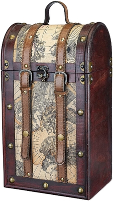 2 Flasche Faux-Leder-antiker Karten-Entwurfs-hölzerner Wein-Kasten mit Deckel und Griff