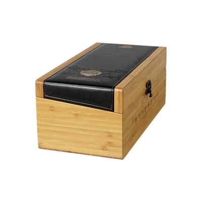 Kundengebundener Wein macht natürliche hölzerne Wein-BambusGeschenkbox mit PU-Leder in Handarbeit