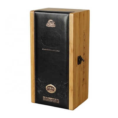 Kundengebundener Wein macht natürliche hölzerne Wein-BambusGeschenkbox mit PU-Leder in Handarbeit