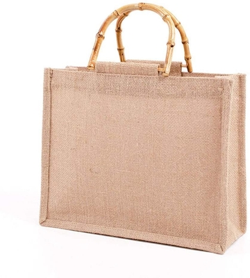 Guter Preis Tragbare Leinwand-Jutefaser-Einkaufstasche-Bambusschleife behandelt wiederverwendbaren Tote Grocery Bags für Frauen Online