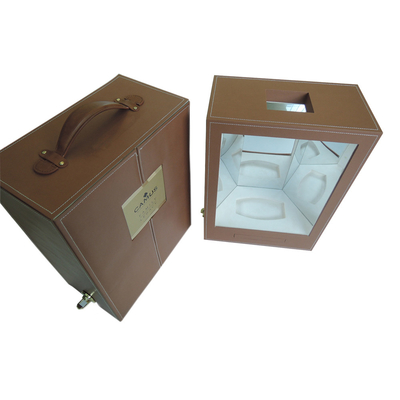 Guter Preis Luxuspappwein-Verpackenkasten mit Griff-ledernem Wein-Glas-Schaukarton Online