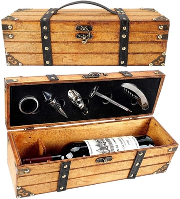 Guter Preis Prägendes hölzernes Wein-Kasten-Kunstleder gurtet handgemachten hölzernen Wein-Glas-Kasten Online