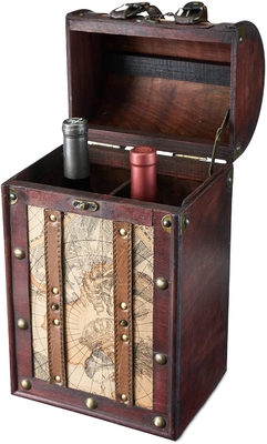 Guter Preis 2 Flasche Faux-Leder-antiker Karten-Entwurfs-hölzerner Wein-Kasten mit Deckel und Griff Online